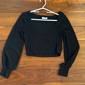 Babaton Black Crop Top with Puff Sleeves